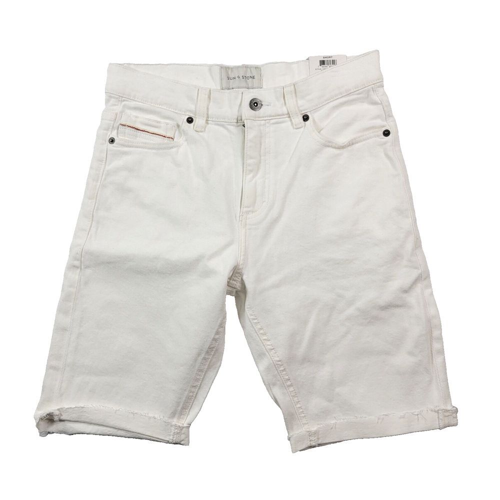 Sun + Stone Denim Shorts Mens 30 Alexis Vintage Wash White 10" Jean NEW‎